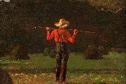Farmer with a Pitchfork, oil on board painting by Winslow Homer Winslow Homer